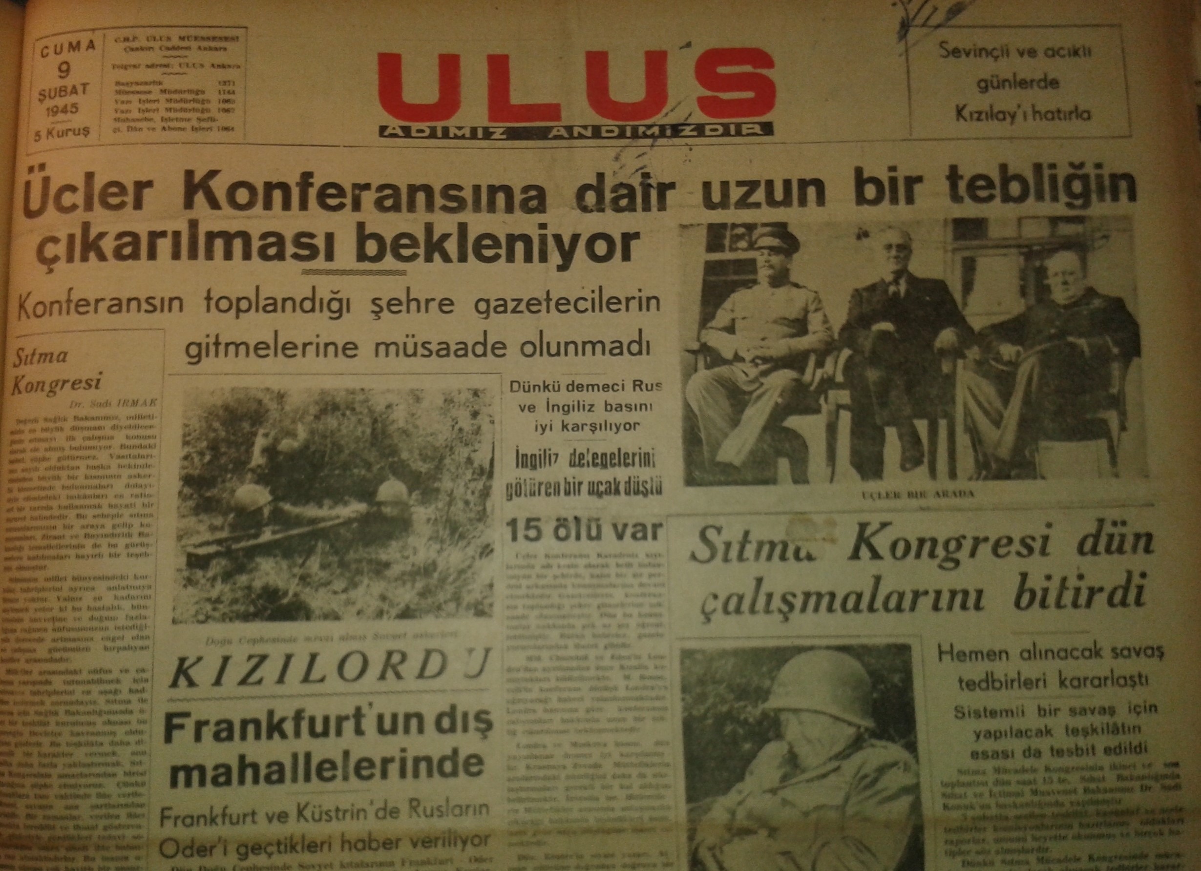 15 Şubat 1945 Ulus Gazetesi