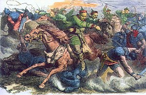 Hun ve Alan savaşı Johann Nepomuk Geiger (1805-1880) tarafından yapılan bir çizim 1870’lerin gravürü