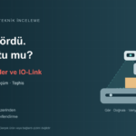 Autonics akıllı sensörler ve IO-Link konusunu anlatan robot, LiDAR ve konveyör kavramsal illüstrasyonu