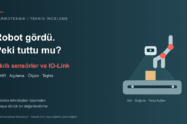 Autonics akıllı sensörler ve IO-Link konusunu anlatan robot, LiDAR ve konveyör kavramsal illüstrasyonu